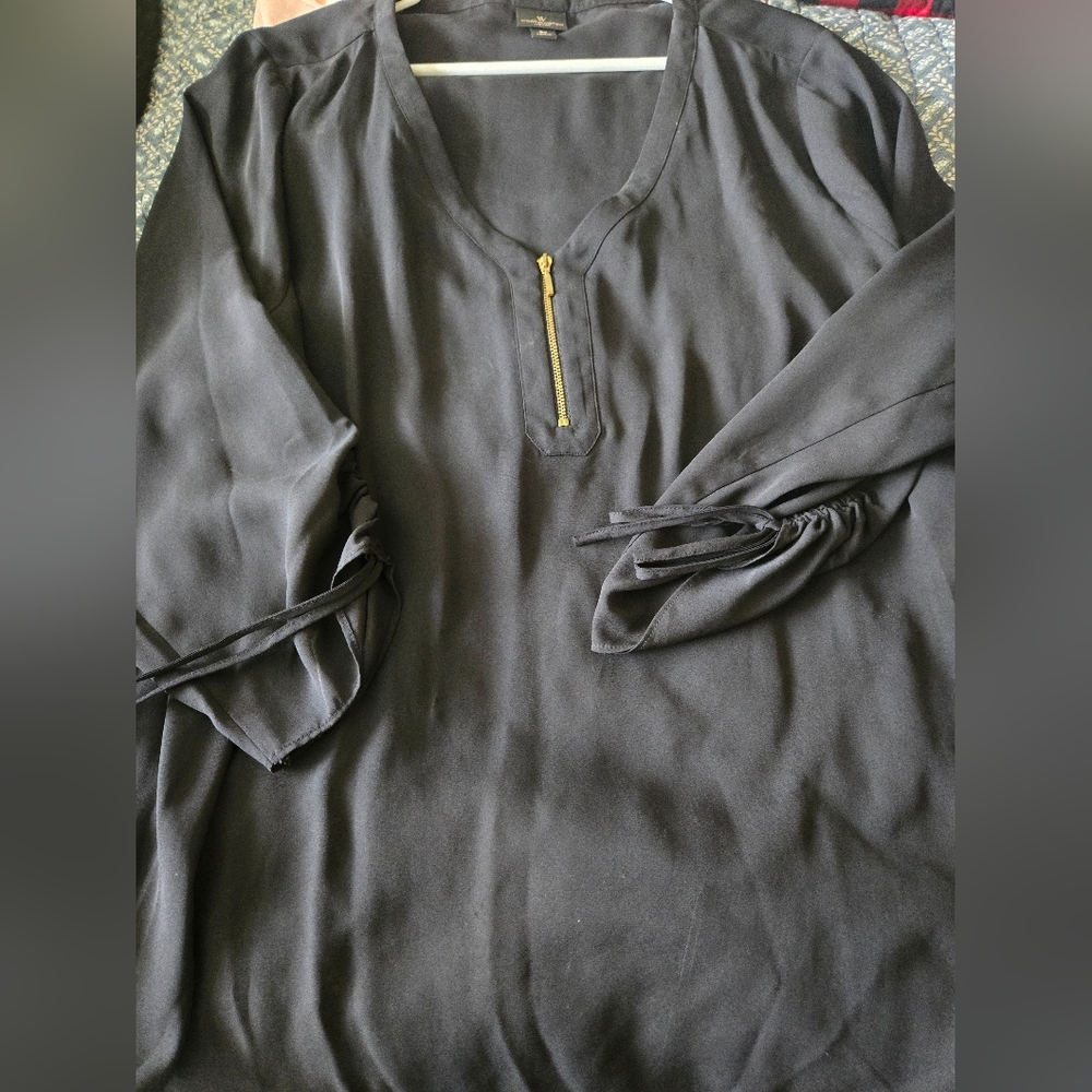 Chic Black and Gold Blouse with Stand-Up Collar